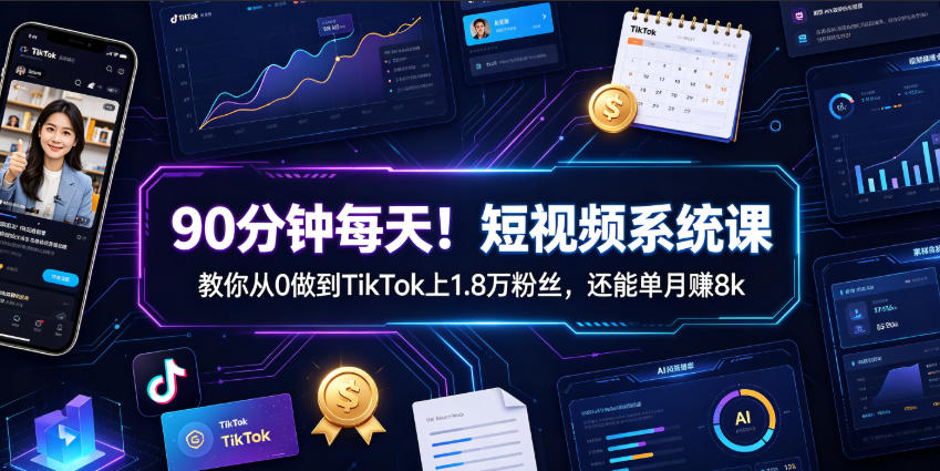 90分钟每天！短视频系统课教你从0做到TikTok上1.8万粉丝，还能单月賺8k【原创双语字幕】|一人科技OPC聚合软件