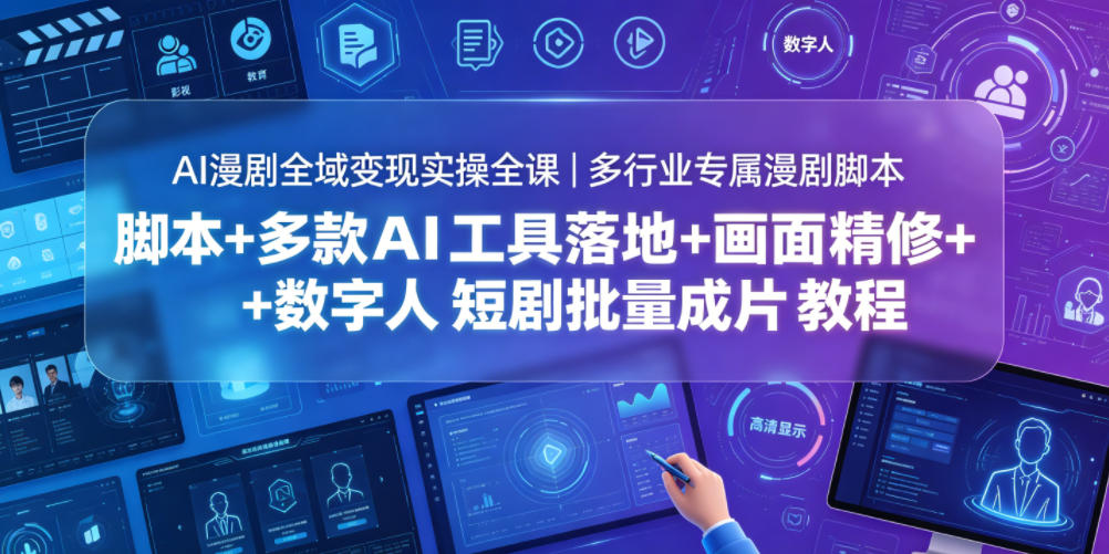AI漫剧全域变现实操全课｜多行业专属漫剧脚本+多款AI工具落地+画面精修+数字人短剧批量成片全教程|一人科技公司导航