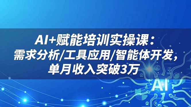 AI+赋能培训实操课：需求分析/工具应用/智能体开发，单月收入突破3万|HOOK协议网