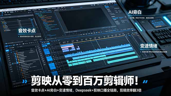 剪映从零到百万剪辑师！音效卡点+AI旁白+变速情绪，Deepseek+剪映口播全链路，剪辑效率翻3倍|一人科技公司导航