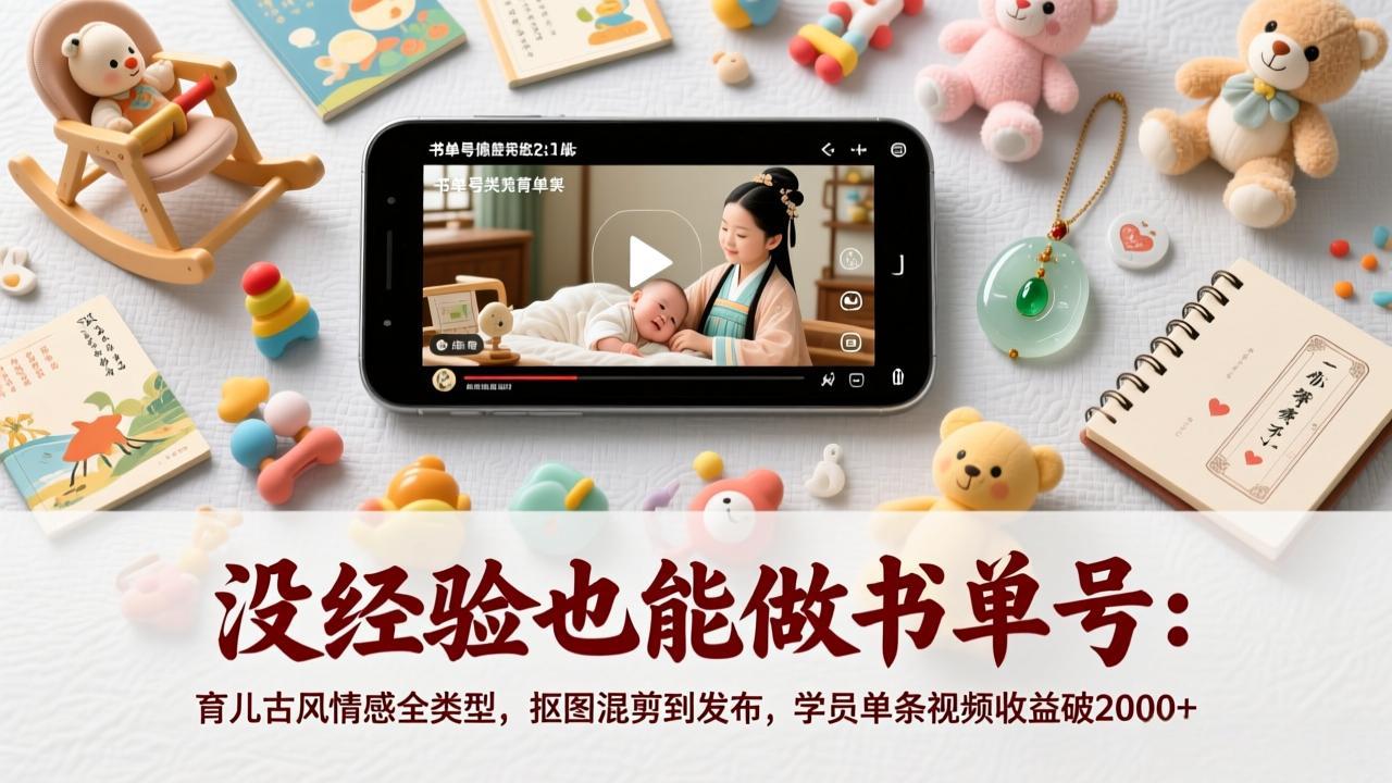 没经验也能做书单号：育儿古风情感全类型，抠图混剪到发布，学员单条视频收益破2000+|协议软件打粉软件