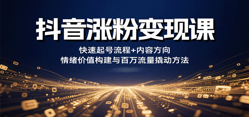 抖音涨粉变现课，快速起号流程+内容方向+情绪价值构建与百万流量撬动方法|HOOK协议网