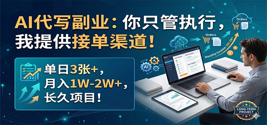 AI代写副业：你只管执行，我提供接单渠道！单日3张+，月入1W-2W+，长久项目|协议软件打粉软件