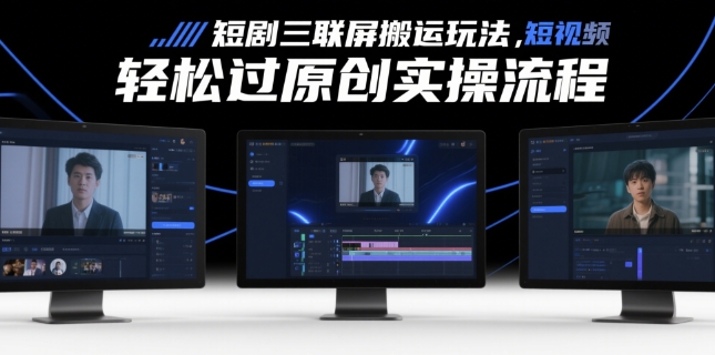 短剧三联屏搬运玩法，短剧搬运轻松过原创实操流程|HOOK协议网