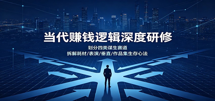 当代赚钱逻辑深度研修：划分四类谋生赛道，拆解耗材/表演/垂直/作品集生存心法|一人科技OPC聚合软件