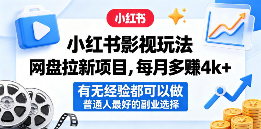 小红书影视玩法网盘拉新项目，每月多賺4k+，有无经验都可以做，普通人最好的副业选择|一人科技公司导航