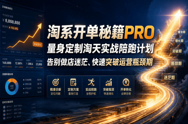 淘系开单秘籍PRO，量身定制淘天实战陪跑计划，告别做店迷茫、快速突破运营瓶颈期(更新260823)|一人科技OPC聚合软件