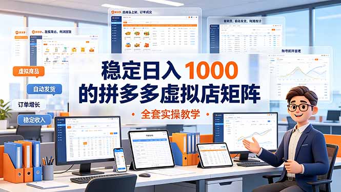 稳定日入 1000 的拼多多虚拟店矩阵，全套实操教学|一人科技OPC聚合软件