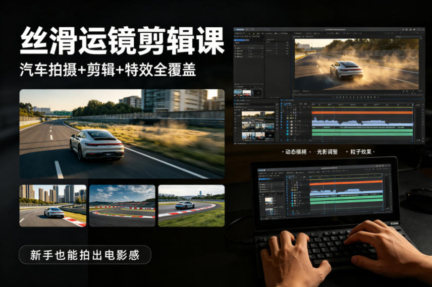 大叔丝滑运镜剪辑课，汽车拍摄+剪辑+特效全覆盖，新手也能拍出电影感|协议软件打粉软件