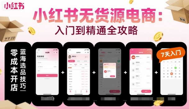 小红书无货源电商，入门到精通，开店+选品+笔记+剪辑+赛道+内容|HOOK协议网