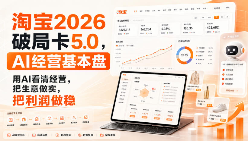 智篆商业-淘宝2026破局卡5.0，AI经营基本盘，用AI看清经营，把生意做实，把利润做稳|一人科技OPC聚合软件