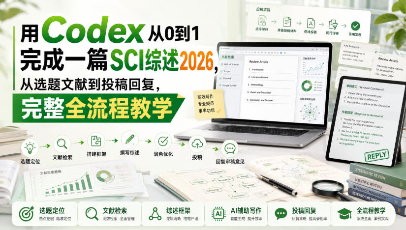 用Codex从0到1完成一篇SCI综述2026，从选题文献到投稿回复，完整全流程教学|一人科技OPC聚合软件