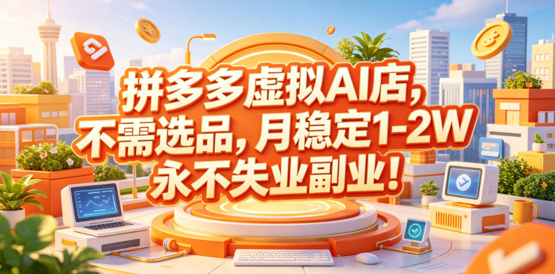 拼多多虚拟AI店，不需选品，月稳定1-2W，永不失业副业！【揭秘】|一人科技公司导航