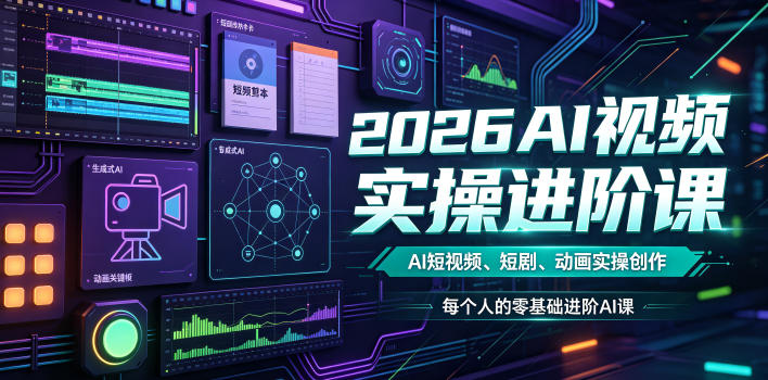 2026AI视频实操进阶课，AI短视频、短剧、动画实操创作，每个人的零基础进阶ai课(更新0825)|一人科技OPC聚合软件