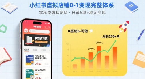 小红书虚拟店铺0-1变现完整体系：卖学科类虚拟资料，一天6张+，很稳定【已完结】|HOOK协议网