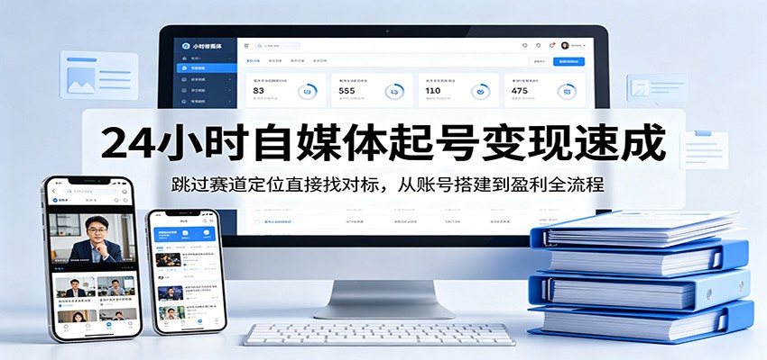 24小时自媒体起号变现速成，跳过赛道定位直接找对标，从账号搭建到盈利全流程|协议软件打粉软件