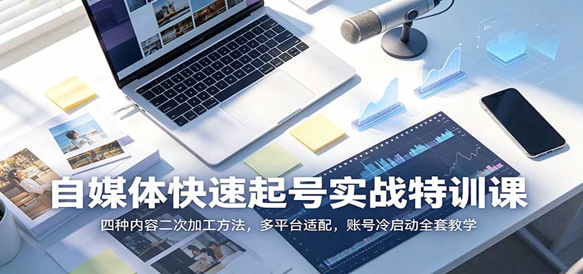 自媒体快速起号实战特训课：四种内容二次加工方法，多平台适配，账号冷启动全套教学|一人科技OPC聚合软件