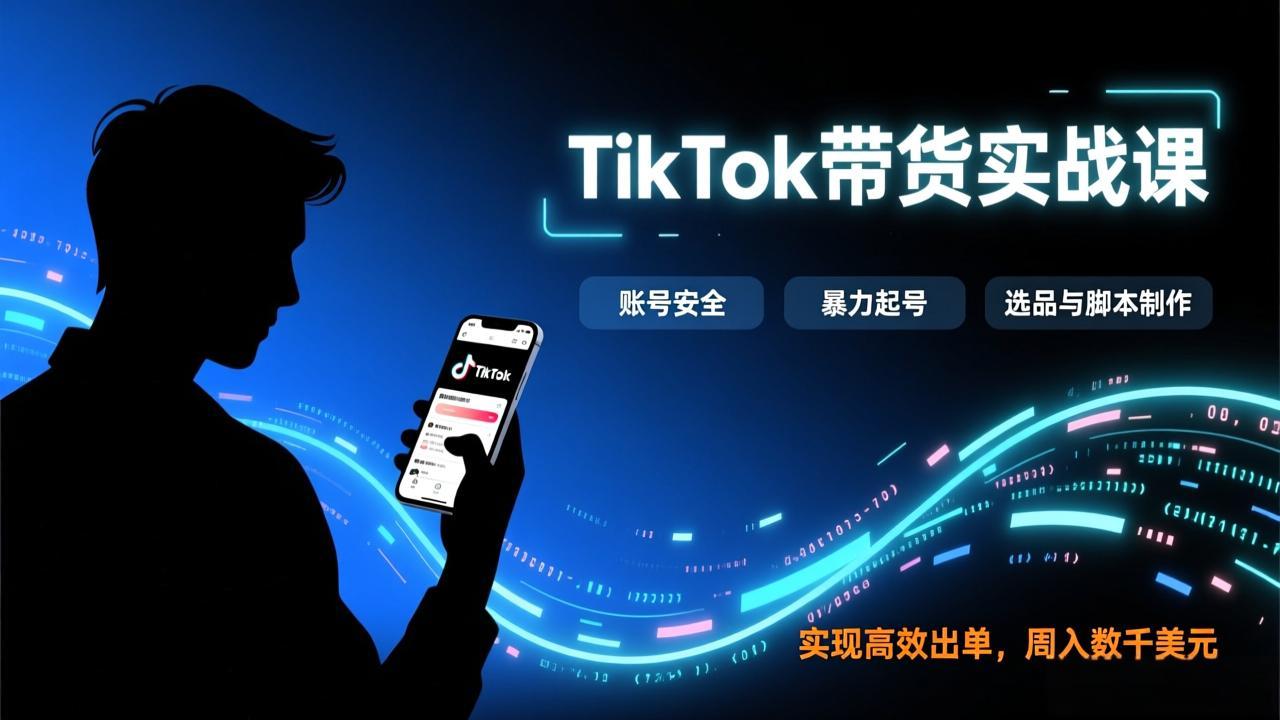 TikTok带货实战课，涵盖账号安全、暴力起号、选品与脚本制作，实现高效出单，周入数千美元|协议软件打粉软件