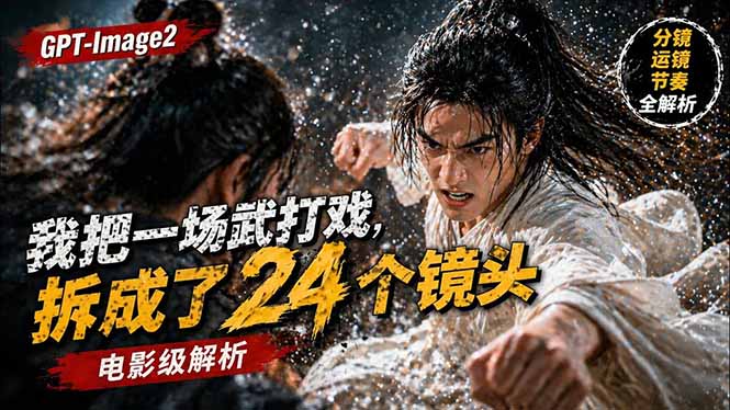 用GPT-Image2，把一段武打对决拆成24个连续镜头，从人物建立、动作衔接、运镜节奏，到情绪爆发|协议软件打粉软件
