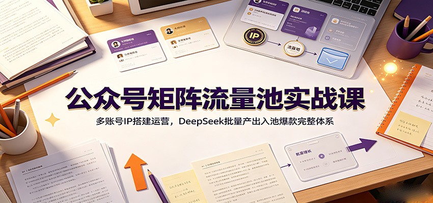 公众号矩阵流量池实战课：多账号IP搭建运营，DeepSeek批量产出入池爆款完整体系|一人科技OPC聚合软件