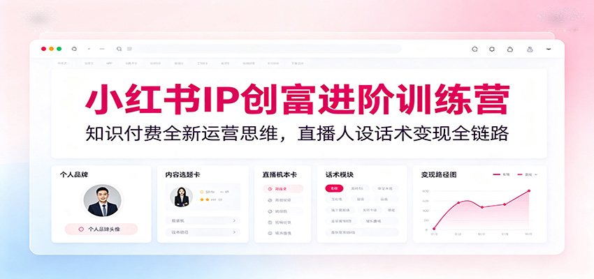 小红书IP创富进阶训练营：知识付费全新运营思维，直播人设话术变现全链路|一人科技OPC聚合软件