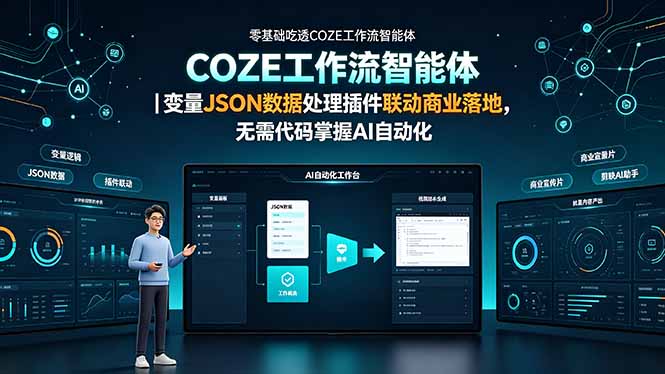 零基础吃透COZE工作流智能体｜变量JSON数据处理插件联动商业落地，无需代码掌握AI自动化|一人科技OPC聚合软件