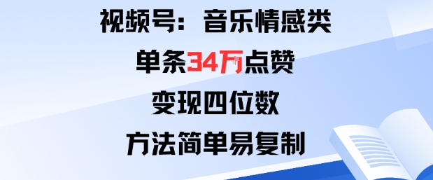视频号分成计划新玩法：音乐情感类单条34W点赞，变现四位数，方法简单易复制|HOOK协议网