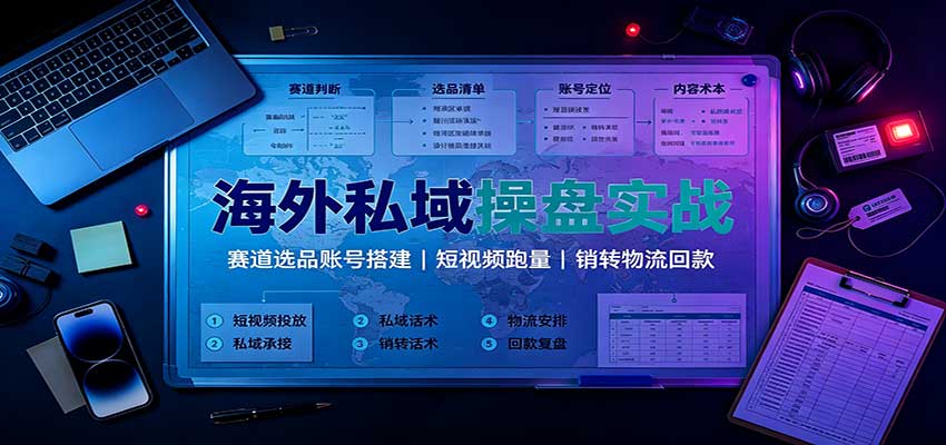 海外私域操盘实战：赛道选品账号搭建，短视频跑量，销转物流回款|一人科技OPC聚合软件