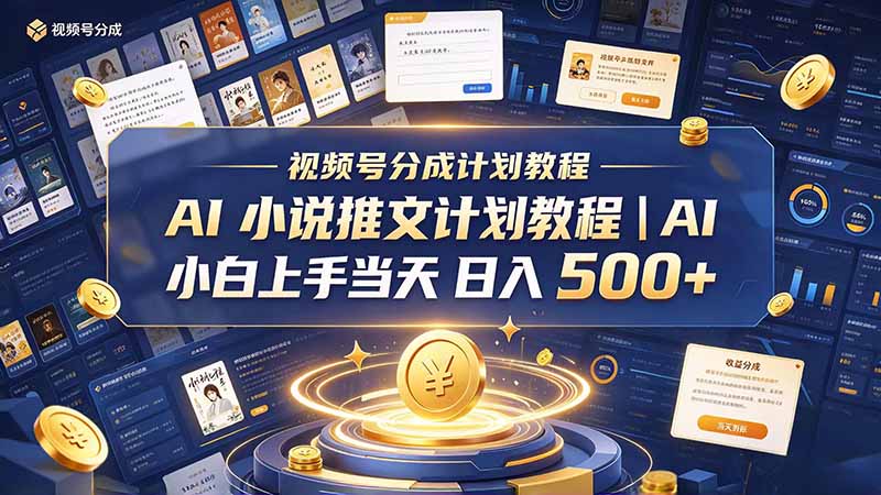 最新视频号分成计划教程｜AI 小说推文，小白上手当天日入 500+|一人科技OPC聚合软件