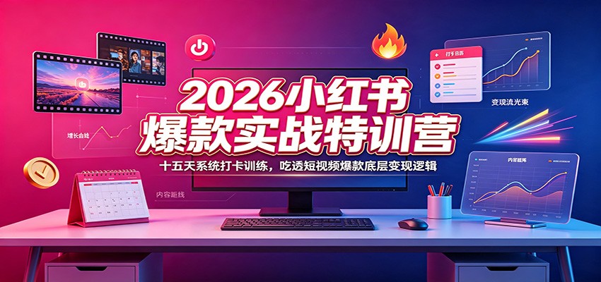 2026小红书爆款实战特训营：十五天系统打卡训练，吃透短视频爆款底层变现逻辑|一人科技OPC聚合软件
