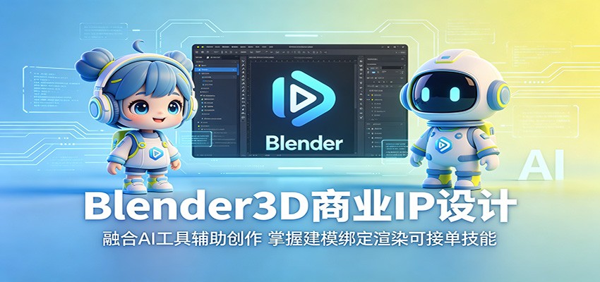 Blender3D商业IP设计：融合AI工具辅助创作，掌握建模绑定渲染可接单技能|一人科技公司导航