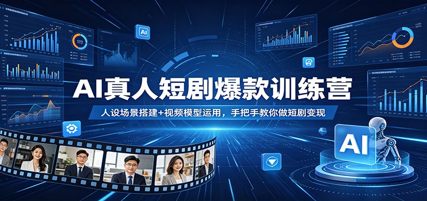 AI真人短剧爆款训练营：人设场景搭建+视频模型运用，手把手教你做短剧变现|协议软件打粉软件