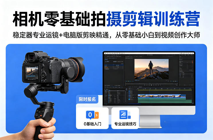 相机零基础拍摄剪辑训练营：稳定器专业运镜+电脑版剪映精通，从零基础小白到视频创作大师|协议软件打粉软件
