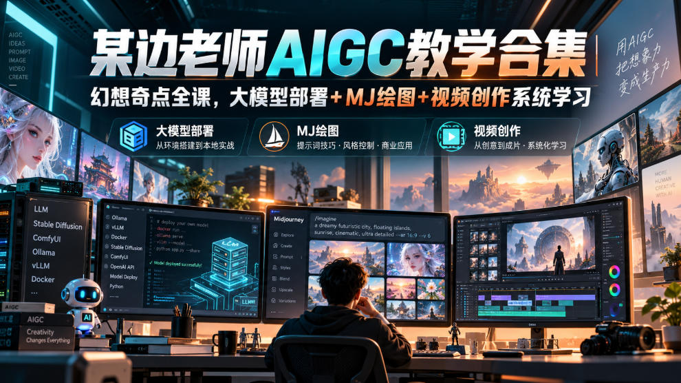 某边老师AIGC教学合集｜幻想奇点全课，大模型部署+MJ绘图+视频创作系统学习|一人科技OPC聚合软件