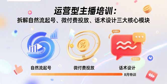 运营型主播培训：拆解自然流起号、微付费投放、话术设计三大核心模块-8月|HOOK协议网