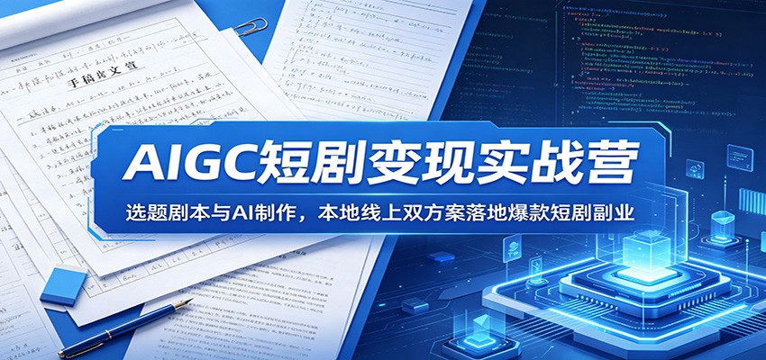 AIGC短剧变现实战营：选题剧本与AI制作，本地线上双方案落地爆款短剧副业|一人科技公司导航