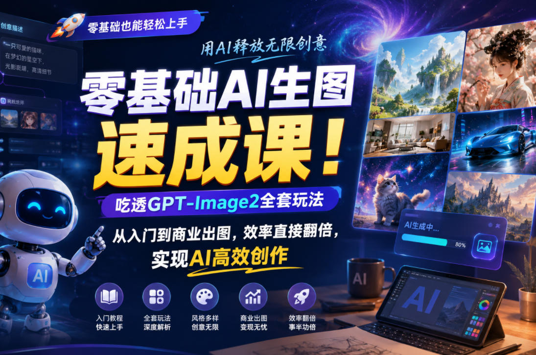 零基础AI生图速成课！吃透GPT-Image2全套玩法，从入门到商业出图，效率直接翻倍，实现AI高效创作|一人科技公司导航
