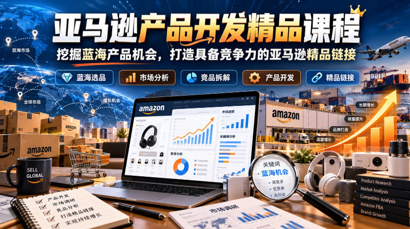 亚马逊产品开发精品课程，挖掘蓝海产品机会，打造具备竞争力的亚马逊精品链接|一人科技OPC聚合软件