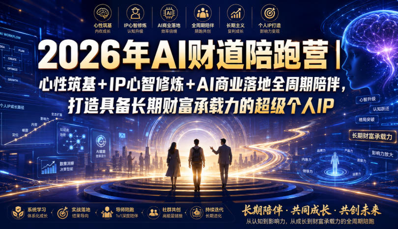 2026年AI财道陪跑营｜心性筑基+IP心智修炼+AI商业落地全周期陪伴，打造具备长期财富承载力的超级个人IP|一人科技OPC聚合软件