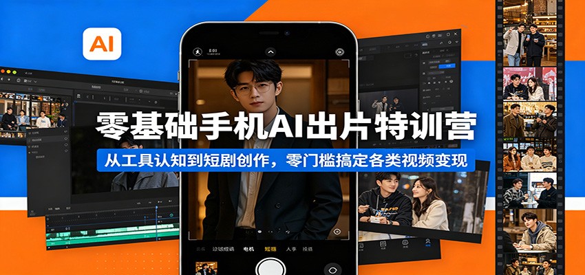 零基础手机AI出片特训营：从工具认知到短剧创作，零门槛搞定各类视频变现|协议软件打粉软件