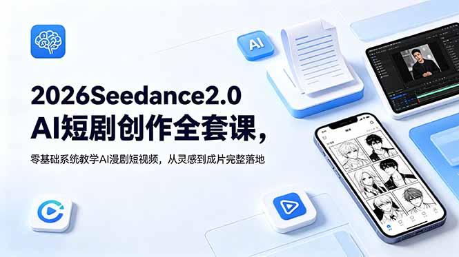 2026Seedance2.0AI短剧创作全套课，零基础系统教学AI漫剧短视频，从灵感到成片完整落地|一人科技公司导航