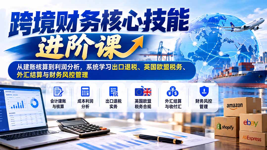 跨境财务核心技能进阶课：从建账核算到利润分析，系统学习出口退税、英国欧盟税务、外汇结算与财务风控管理|一人科技OPC聚合软件