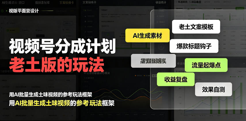 视频号分成计划老土版的玩法，流量爆炸，每天收益300+，纯靠AI生成，越土的玩法，越高级|一人科技OPC聚合软件
