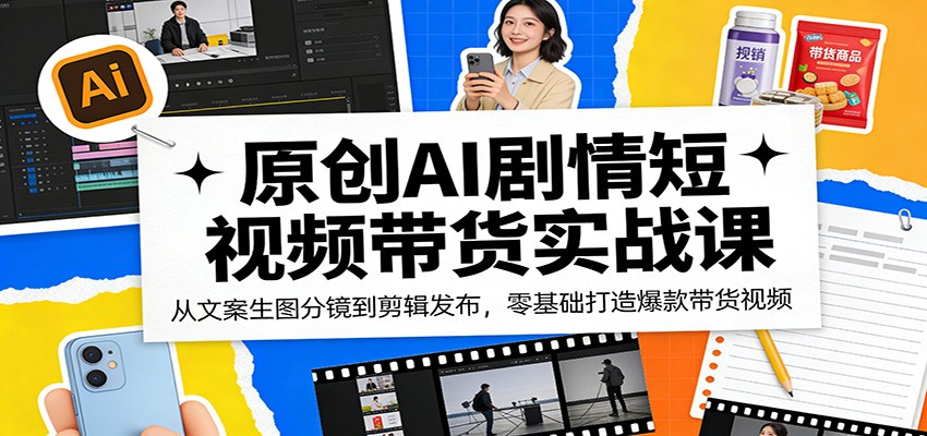 原创AI剧情短视频带货实战课：从文案生图分镜到剪辑发布，零基础打造爆款带货视频|协议软件打粉软件