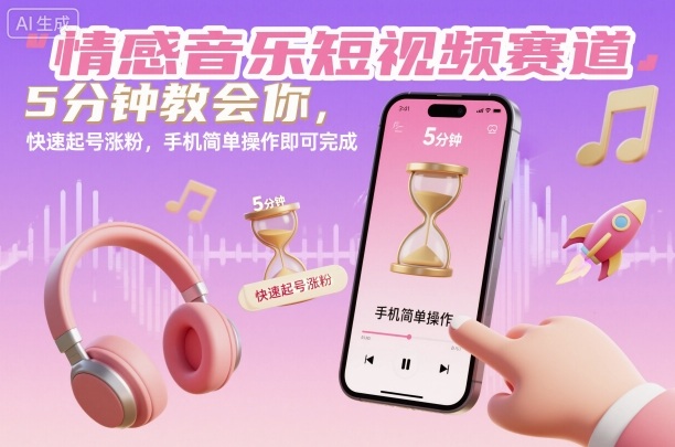 情感音乐短视频赛道，5分钟教会你，快速起号涨粉，手机简单操作即可完成|HOOK协议网