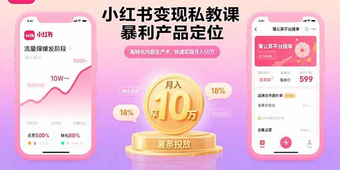 小红书变现私教课，暴利产品定位，高转化内容生产术，快速实现月入10万|HOOK协议网