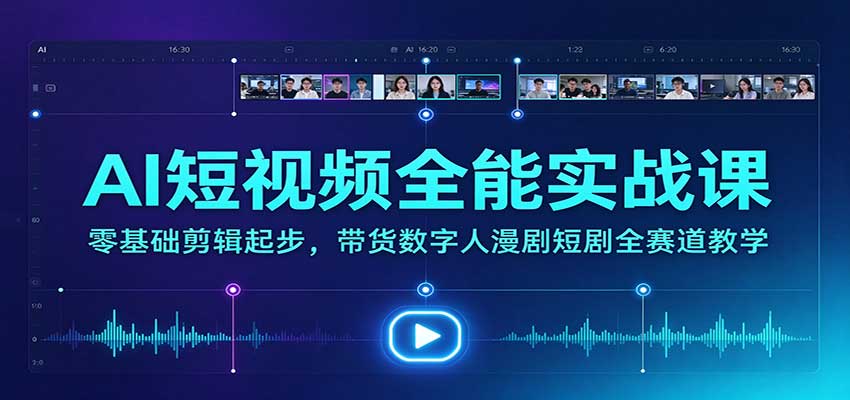 AI短视频全能实战课：零基础剪辑起步，带货数字人漫剧短剧全赛道教学|一人科技OPC聚合软件