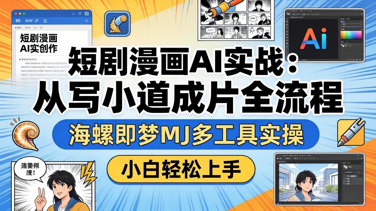 短剧漫画AI实战：从写小说到成片全流程，海螺即梦MJ多工具实操，小白轻松上手|协议软件打粉软件
