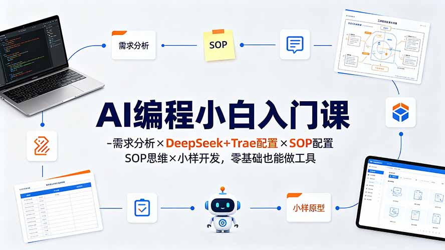AI编程小白入门课-需求分析×DeepSeek+Trae配置×SOP思维×小样开发，零基础也能做工具|一人科技OPC聚合软件