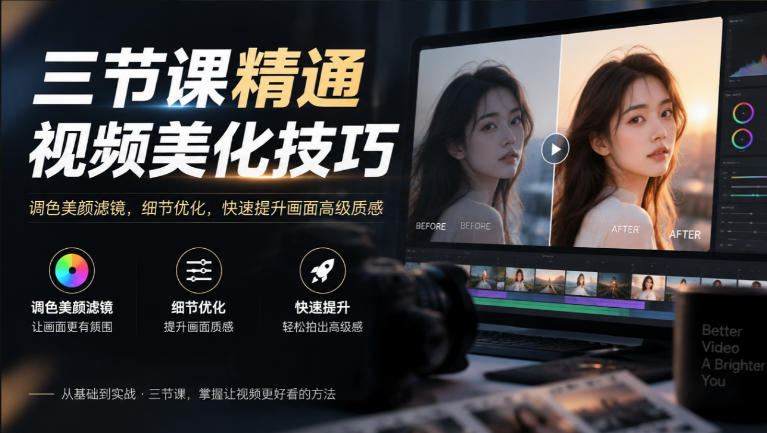 三节课精通视频美化技巧｜调色美颜滤镜，细节优化，快速提升画面高级质感|一人科技OPC聚合软件